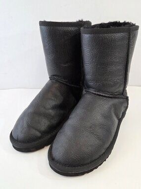 UGG Australia Triana Seaweed Boots Womens Size 6 Black Leather Shearling